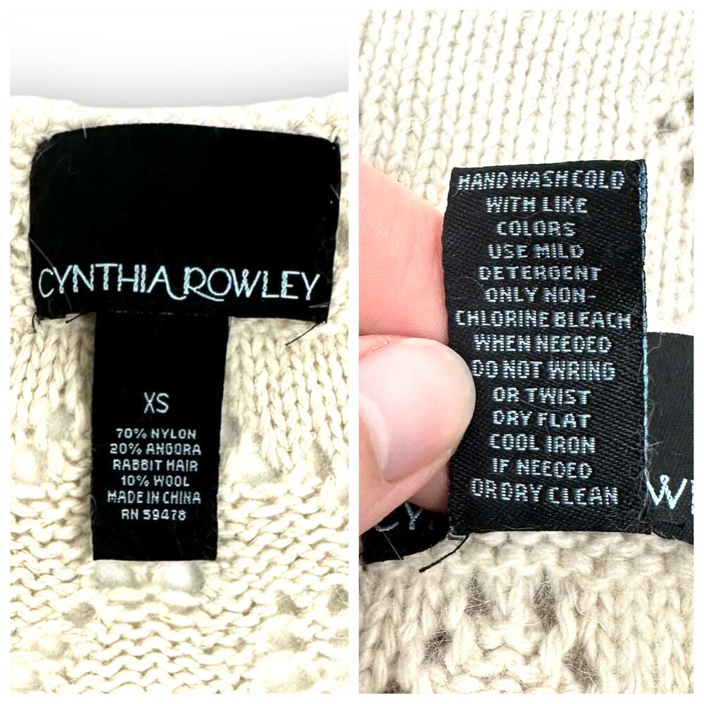 Cynthia Rowley Soft Angora Blend Cream Sweater Short Sleeve Button Front Size XS - Picture 7 of 7